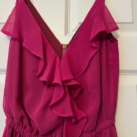 Used Pure Sugar Ruffle Mini Dress Size XS Dark Pink w/ Burgundy Straps and Tie - Picture 1 of 4